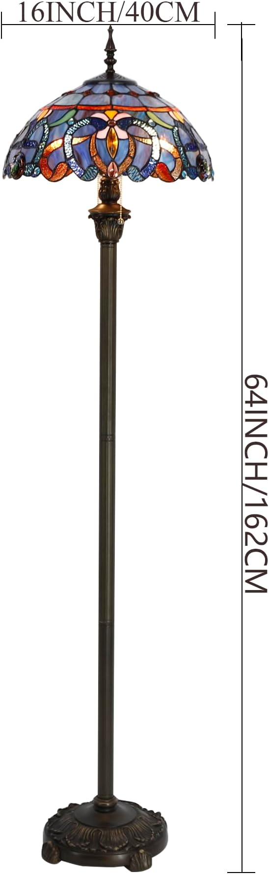WERFACTORY Tiffany Floor Lamp Blue Purple Cloudy Stained Glass Standing Reading Light 16X16X64 Inches Antique Pole Corner Lamp Decor Bedroom Living Room Home Office S558 Series