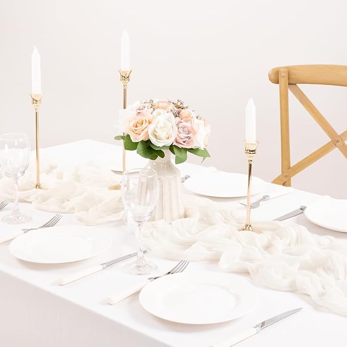 MLMC 3 Pack Ivory White Table Runner Rustic Gauze Cheesecloth Table Runner 10ft Fall Cheese Cloth Centerpiece Decor 35x120 Inches for Wedding Dessert Anniversary Bridal Baby Shower Decor