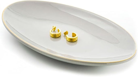 HANKOR Ceramic Key Bowl for Entryway Table, 7 x 4 Key Dish Tray Catch All Bowl, Small Decorative Bowl for Key Jewelry Ring, Gray