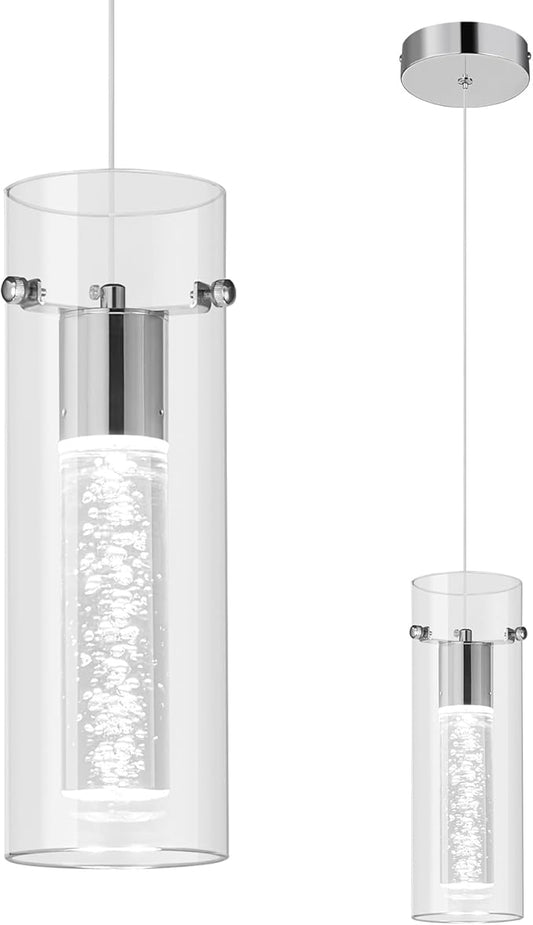 Pendant Ceiling Light Fixture for Kitchen Island, Chrome Pendant Light Integrated LED Hanging Light with Crystal Bubble Glass Pendant Light Modern Pendant Lights Kitchen Island (1-Pack)
