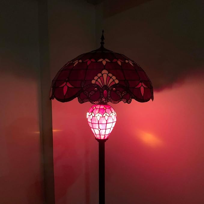 Bieye L10887 Baroque Tiffany Style Stained Glass Double Lit Floor Lamp for Home Decor 64-inch Tall (20-inch Wide, Red)