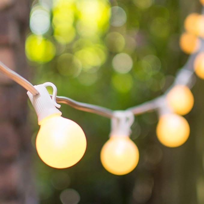 25FT Outdoor String Lights, G40 Frosted White Globe String Lights with 27 Warm White Bulbs, Hanging Patio Lights UL Listed for Indoor Outdoor Backyard Garden Wedding Party Cafe Christmas Decorations