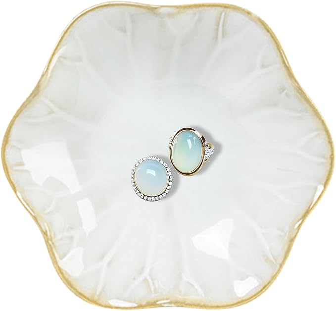 Ceramic Trinket Dish, Ring Tray, Decorative Jewelry Dish, Decoration Plate for Earrings, Rings, Jewelry Dish Holder, Key Bowl, Trinket Tray, Earring Holder for Women (Pure White)