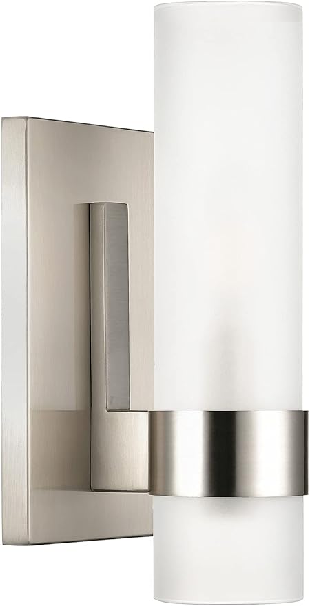 Linea di Liara Teramo Farmhouse Brushed Nickel Wall Sconce Wall Lighting Modern Bathroom Wall Sconces Wall Lights for Hallway and Bedroom Wall Sconce Lighting Fixture - Frosted Glass Shade