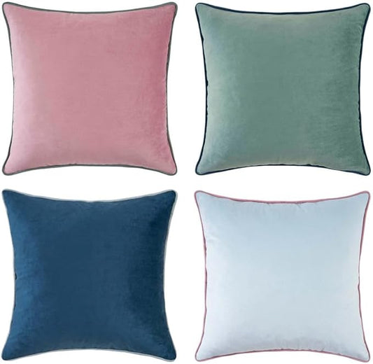 MONDAY MOOSE Decorative Throw Pillow Covers Cushion Cases, Set of 4 Soft Velvet Modern Double-Sided Designs, Mix and Match for Home Decor, Pillow Inserts Not Included (16x16 inch, Pink/Blue)