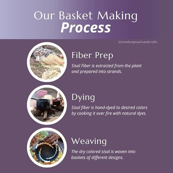 Handwoven African Basket Handmade sisal Fruit Bowl Wall Hanging decorative Baskets for Home Living Room Kitchen Centerpiece Zen Designs Arts and Crafts (Black Beige Floral, 8in diameter)