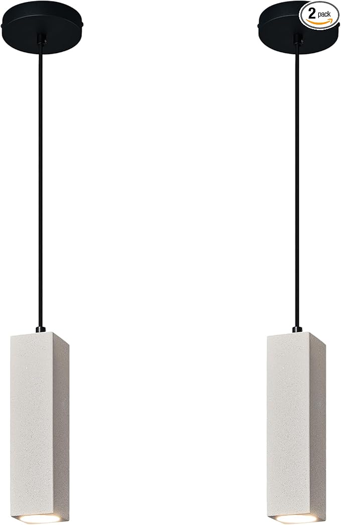 Concrete Linear Pendant Light,Modern LED Industrial Hanging Cement Pendant Lighting Fixture for Kitchen Island Dinning Room Bedroom Bedside Table Small Pendant Lights(2-Pack)