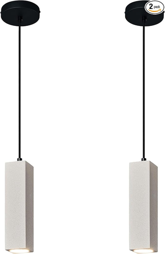Concrete Linear Pendant Light,Modern LED Industrial Hanging Cement Pendant Lighting Fixture for Kitchen Island Dinning Room Bedroom Bedside Table Small Pendant Lights(2-Pack)
