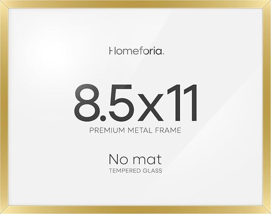 Homeforia Gold Diploma Frame 8.5 x 11, High End Metal 8.5x11 Certificate Frames, 11x8.5 Document Frame for Wall or Tabletop, 8.5 by 11 Letter Size Graduation Frames, Tempered Glass, Wall Kit, Set of 1