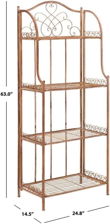 SAFAVIEH PAT5014A Collection Amaris Rusty Orange Wrought Iron 4 Tier Outdoor Bakers Rack Shelve