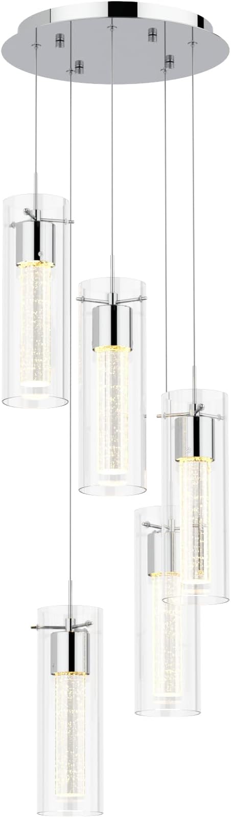 Alice 5-Light Chandelier Pendant Ceiling Light, Integrated Led and Bubble Glass, for Kitchen Island, Hallway, Entryway, Passway, Dining Room, Bedroom, Balcony Living Room