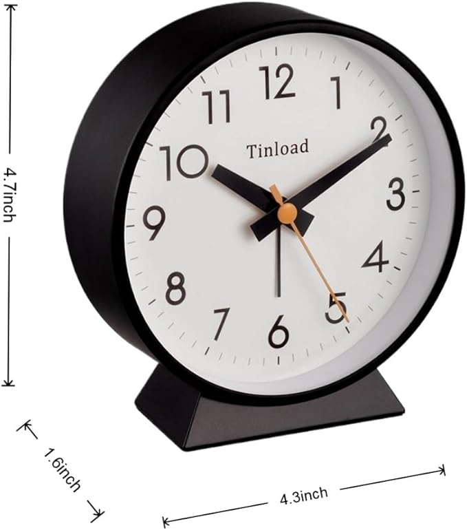 4.5" Battery Operated Antique Retro Analog Alarm Clock, Small Silent Bedside Desk Clock,Lighted on Demand, Battery Operated, Snooze, for Living Room, Bedroom, Bedside, Desk, Gift Clock