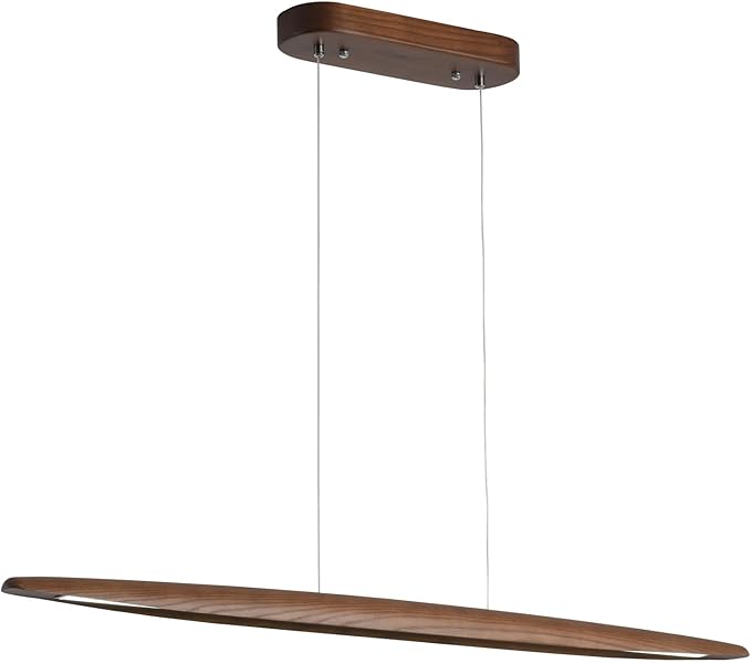 Wood Linear Pendant Hanging Light Fixture Minimalist Light Linear Chandelier Wood Kitchen Island Lighting 40w Dimmable for Dining Room Dining Table Living Room Pool Table Walnut Color