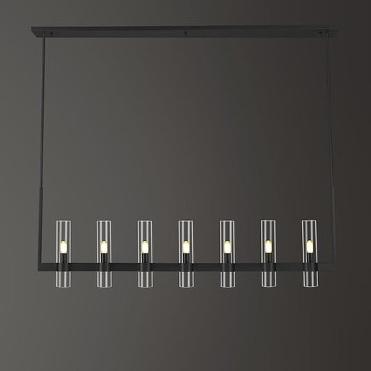 Modern Black Linear Chandelier 59 in,Linear Chandeliers for Dining Room 7 Light, Adjustable Rod Glass Linear Chandelier Over Dining Table, Kitchen Island, Includes Bulbs