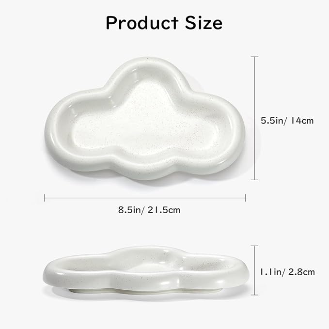 Ceramic Jewelry Tray, Cloud Trinket Dish for Necklace, Bracelet, Earrings, Perfume, Vanity, Key Bowl, Cute Ring Holder for Home Room Decor Aesthetic, Matte White