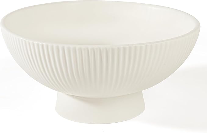 Decorative Bowl Modern Ceramic White Decor Bowls for Home Decor, Fruit Bowl for Kitchen Counter Key Bowl for Entryway Table, 8" Pedestal Footed Bowls Decorative Trays for Coffee Table