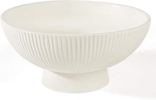 Decorative Bowl Modern Ceramic White Decor Bowls for Home Decor, Fruit Bowl for Kitchen Counter Key Bowl for Entryway Table, 8" Pedestal Footed Bowls Decorative Trays for Coffee Table