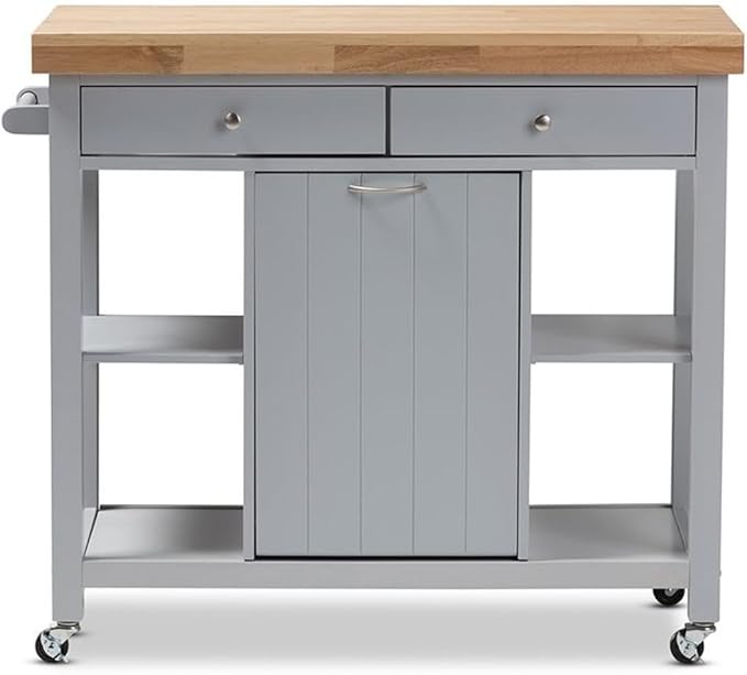 BOWERY HILL Farmhouse Kitchen Cart in Light Gray