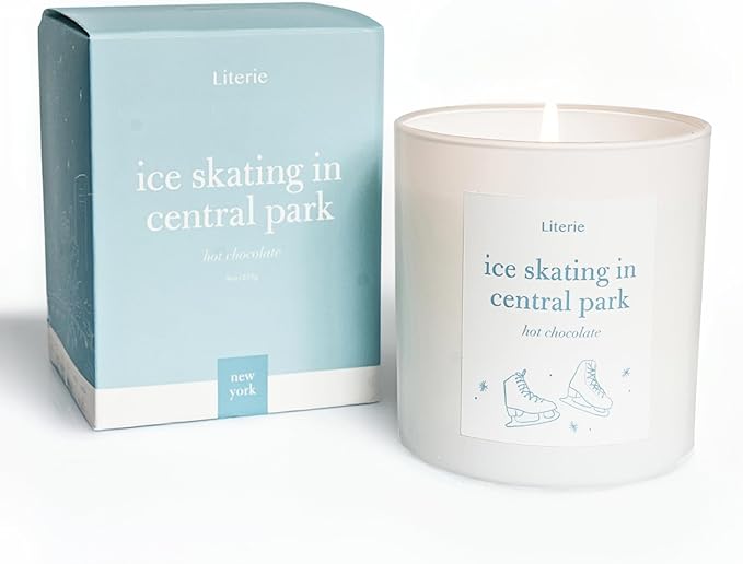 Literie NYC Inspired Scented Candle: Ice Skating in Central Park - Hot Chocolate Scent, 9oz, 50 Hour Burn, Vegan Soy & Coconut Blend Candle for Home Decor, Gift for Women & Men