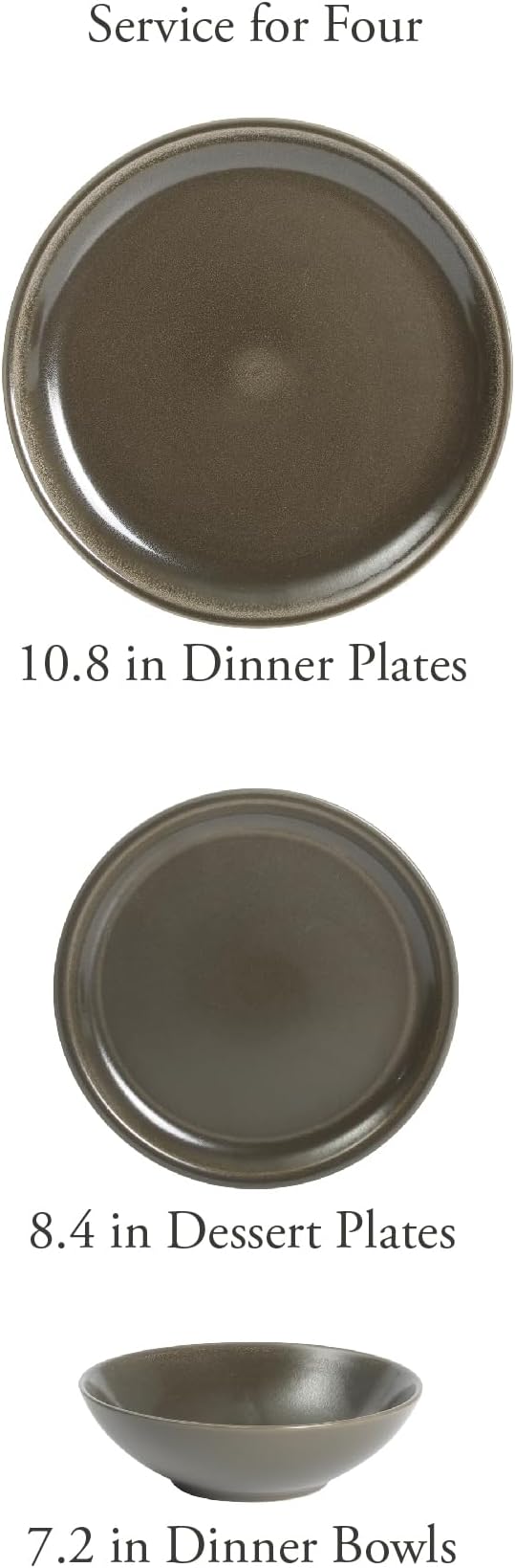 Gibson Elite 12 Piece (Service for 4) Lakecrest Plates and Bowls Reactive Glaze Round Dishes Stoneware Ceramic Dinnerware Set - Dark Green