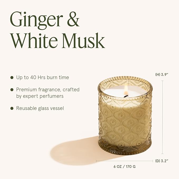 LA JOLIE MUSE Fall Candle | Ginger & White Musk Candles – Ginger, Lemongrass & Musk | 6 oz Soy Candle | Natural Soy Wax | 40 Hours Clean Burn | Gift-Ready for Fall Transitions| Seasonal Home Décor