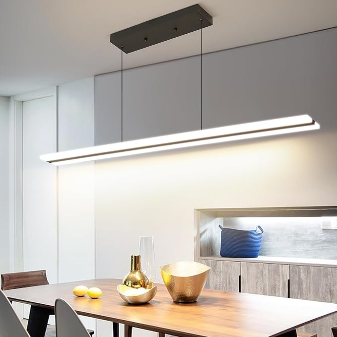 47" LED Linear Pendant Light Fixtures, 25W Dimmable Pool Table Light with Remote, Modern Island Lights for Kitchen Dining Room Living Room Office Bar
