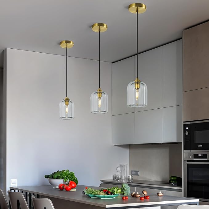 Modern Gold Pendant Lights Kitchen Island Ceiling Chandelier Indoor Crystal Hanging Light Fixtures for Dining Room Kitchen Living Room Bedroom（1Pack）