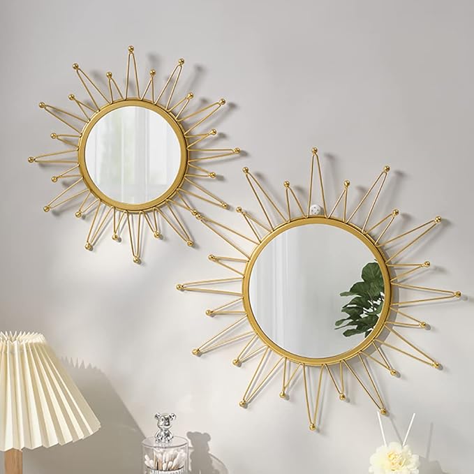 Gold Mirrors for Wall - Metal Sunburst Wall Mirror Room Decor & Home Decor, Boho Mirror Wall Decor Gifts for Women & Moms (Medium, Flower)