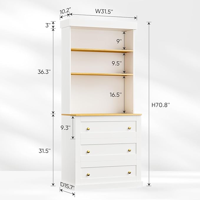 71" Tall Farmhouse Kitchen Pantry, Large Storage Cabinet with Drawers, Freestanding Coffee Bar Hutch with Microwave Stand, Adjustable Shelves for Kitchen, Living Room, White