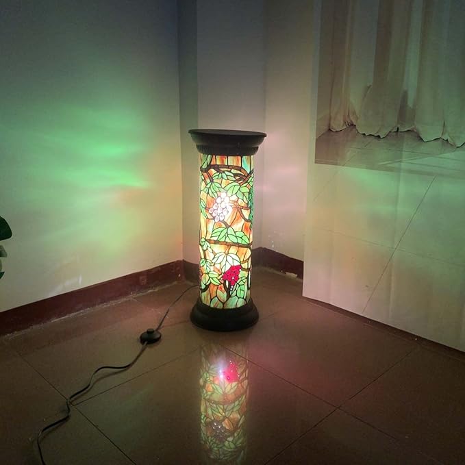 Bieye L10769 Grape Vine Tiffany Style Stained Glass Pedestal Floor Lamp for Decorating, 26 inches Tall