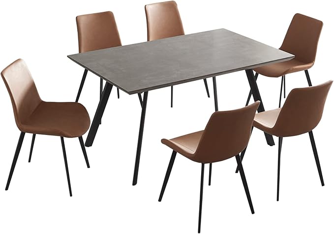 ZckyCine Modern 5 Piece Kitchen Table Set, Solid Metal Legs Rectangular Wooden Dining Table with 4 upholstered Leather Chairs, Easy to Assemble