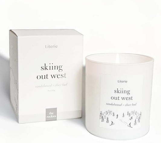 Literie NYC Inspired Scented Candle: Skiing Out West - Sandalwood & Clove Bud Scent, 9oz, 50 Hour Burn, Vegan Soy & Coconut Blend Candle for Home Decor, Gift for Women & Men