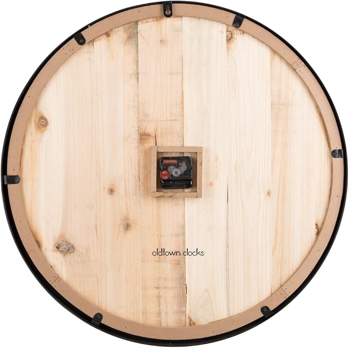 Oldtown Farmhouse Metal & Solid Wood Noiseless Wall Clock (Wood, 24-inch)