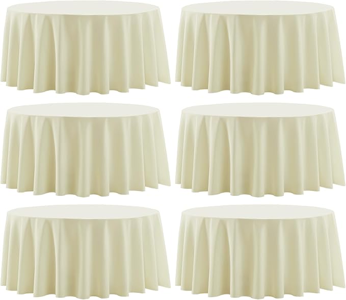 Round Tablecloth 132 Inch 6 Pack Ivory Tablecloths Washable Decorative Linen Polyester Table Clothes Cover for Dining Table Banquets Buffet Parties and Wedding