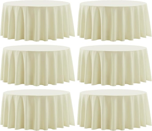 Round Tablecloth 132 Inch 6 Pack Ivory Tablecloths Washable Decorative Linen Polyester Table Clothes Cover for Dining Table Banquets Buffet Parties and Wedding