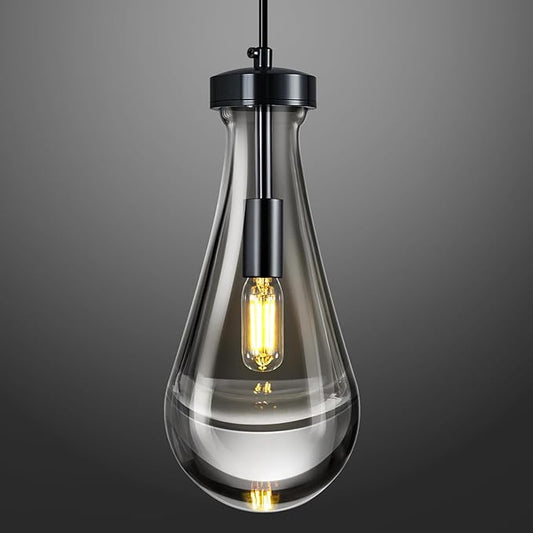 Raindrop Pendant Lights Kitchen Island Teardrop PlatingBlack Hanging Light Clear Solid Glass Pendant Light Modern Chandeliers for Dining Room Porch Corridor Living Room(PlatingBlack 1-Pack)