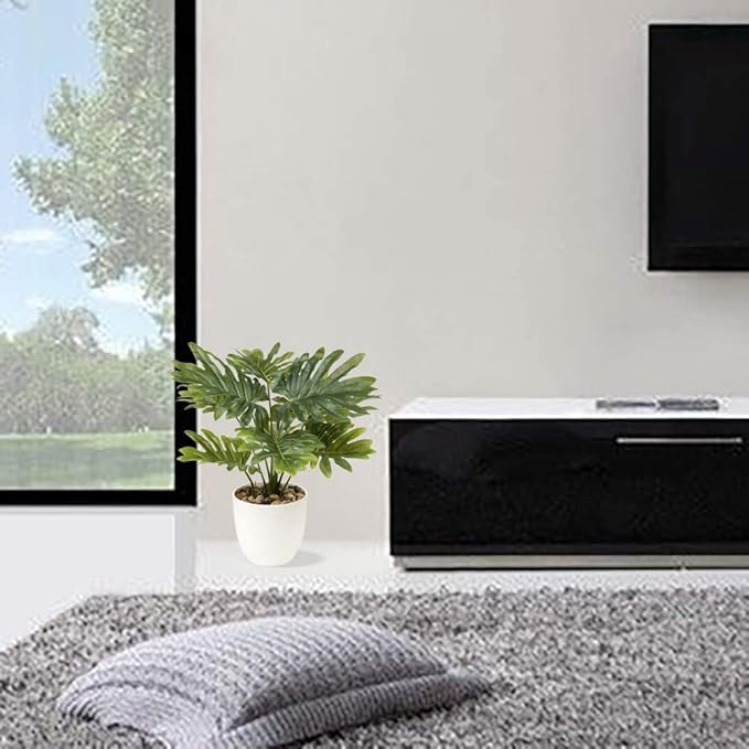 Briful 18'' Tall Artificial Monstera Plant for Home Decor - Indoor Potted Faux Greenery in White Pot for Bathroom Kitchen Decorations