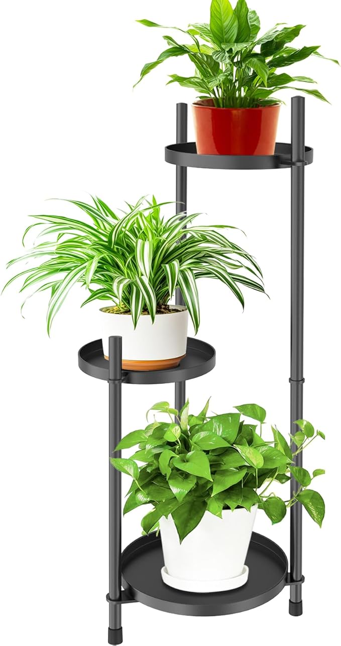 3 Tier Plant Stand Indoor Tall, Black Metal Corner Plant Stands for Indoor Multiple Plants, Flower Pot Stands Outdoor Holders Plant Shelf Display Rack for Garden Balcony Patio Living Room