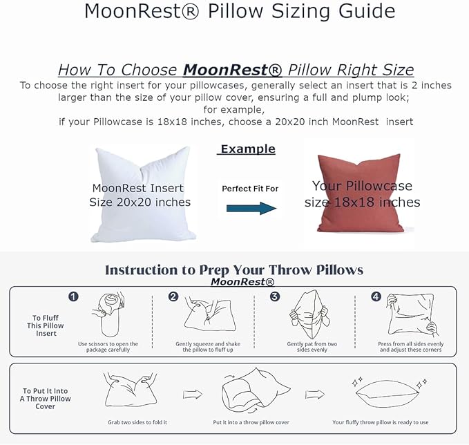 MoonRest® Synthetic Down Alternative 13x13 Square Pillow Insert Form, for Decorative Throw Pillow, Sofa, Cushions, Body and Bed - Pack of 2- Size 13“X 13”