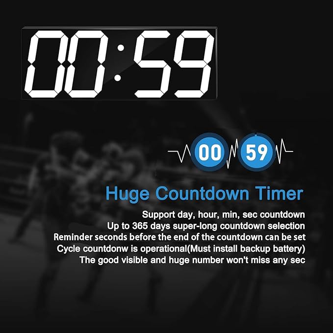 LED Large Digital Wall Clock, Oversize Wall Clock with 6” Numbers, Remote Control Count up/Countdown Timer Clock, Auto Dimmer, Big Calendar and Thermometer(White)