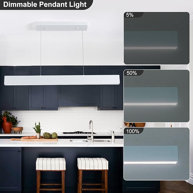 Dimmable Linear Chandelier, 41 Inch Modern LED Chandelier, 40W LED Pendant Light with Adjustable Height, Pearl White Modern Kitchen Chandeliers for Kitchen Island, Dining Room, Office