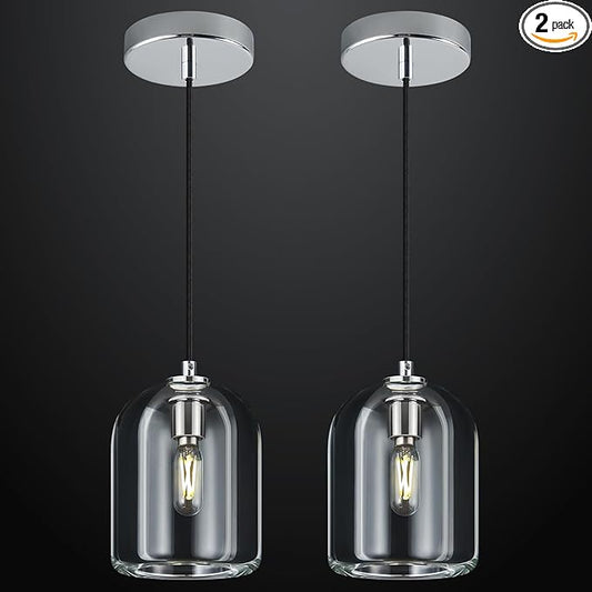 Modern Chrome Pendant Lights Kitchen Island Ceiling Chandelier Indoor Crystal Hanging Light Fixtures for Dining Room Kitchen Living Room Bedroom（2Pack）