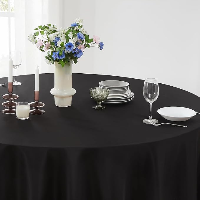 Round Tablecloth 120 Inch Black Tablecloths Washable Decorative Linen Polyester Table Clothes Cover for Dining Table Banquets Buffet Parties and Wedding