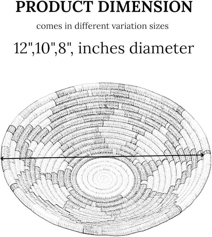 Handwoven African Basket Handmade sisal Fruit Bowl Wall Hanging decorative Baskets for Home Living Room Kitchen Centerpiece Zen Designs Arts and Crafts (Blue Black, 12in diameter)