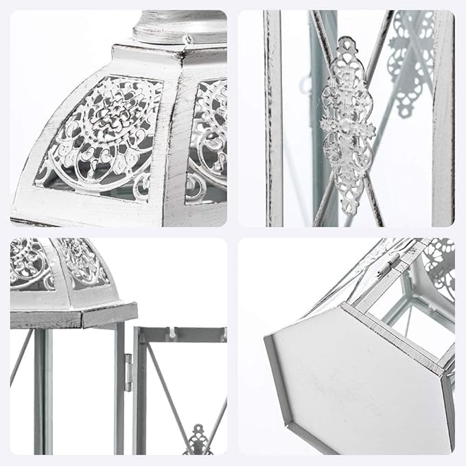 DECORKEY Lantern Decorative Indoor & Outdoor, 14.5'' Candle Lantern Farmhouse Home Decor, Hexagon Vintage Hanging Metal Candle Holder for Front Porch Shelf Patio Wedding Party, Christmas Decorations