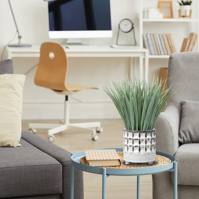 Hollyone Fake Grass Plant in Ceramic Pot Artificial Potted Plants Small Faux Plants for Home Decor Realistic Green Grass House Living Room Bedroom Bathroom Office Indoor & Outdoor Greenery Decoration