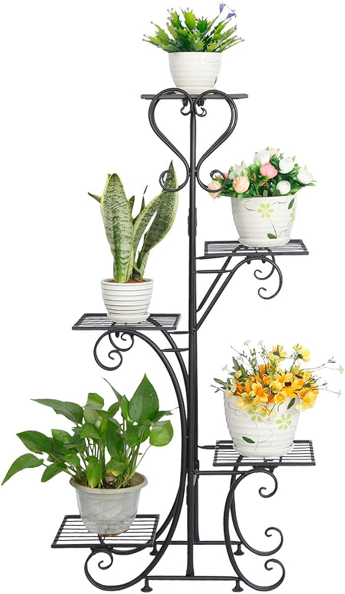 42inch Tall Metal Plant Stand Multi Tiered 5 Tier Multiple Flower Pots Holder Shelf Rack Display Stand Wrought Iron Planter Display Rack Potted Planter Shelves Organizer for Patio Balcony Garden