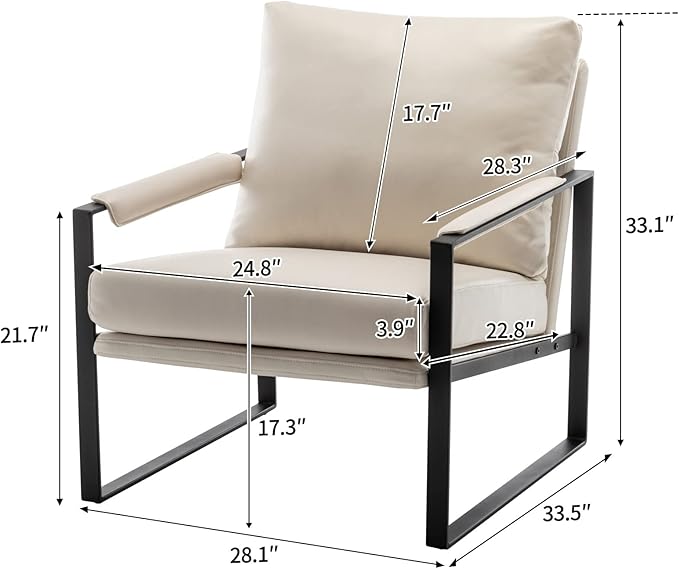 UNICOO Faux Leather Metal Frame Accent Chair - Modern Accent Chairs for Living Room, Bedroom, or Office - Armchairs Living Room Chairs Leisure Chair Reception Chair(ZKL-239K-BE Beige)
