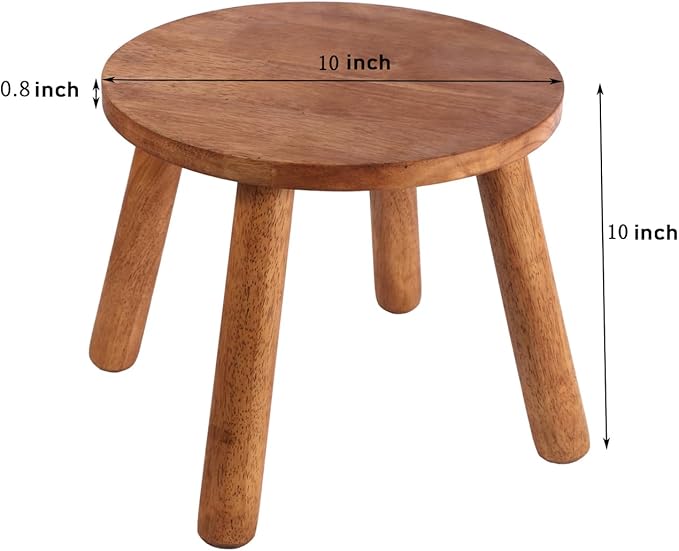 Round Solid Wooden Step Stool， Garden Stool，10''H,Plant Stool ，Wood Legs Detachable for Plant Stand, Kitchen, Bathroom，Bedroom，Livingroom (Walnut, 10inch)