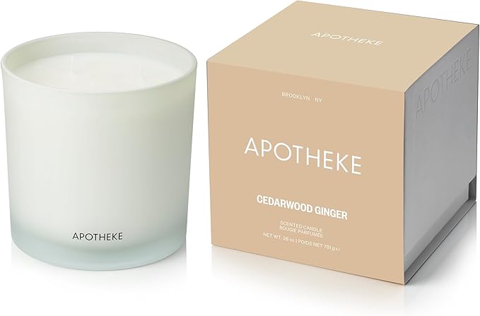 Apotheke 3-Wick Scented Candles for Home, Cedarwood Ginger - 26 oz Soy Wax Jar Candle Gift for Women - Long-Lasting Fragrance with Perfume-Grade Essential Oils - Patchouli, Red Tea, Fig & Coconut